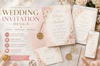 design editable digital and printable wedding invitation cards