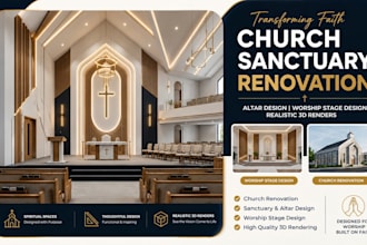 create church sanctuary renovation and altar design with realistic renders
