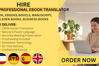 provide fluent book, novel translation in spanish, english, french and italian