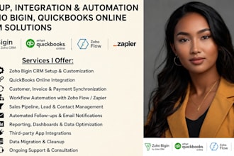 setup zoho bigin, quickbooks online, crm automation