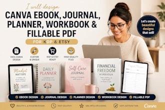 design canva ebook, journal, planner, workbook and fillable PDF for KDP and etsy