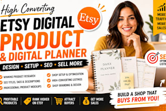 design etsy digital products digital planner etsy shop setup  etsy shop seo