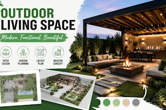 outdoor living space patio garden planning backyard zoning layout modern concept