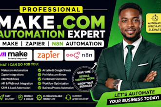 fix make com, setup make com automation, make com automation, n8n, zapier expert