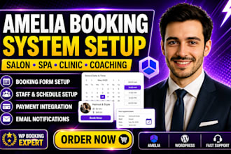 set up amelia booking system for salo spa clinic and coaching business