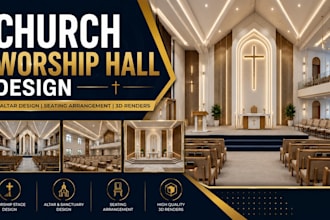 design church worship hall, altar and seating arrangement