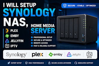 setup synology nas, plex, emby, jellyfin, iptv and home media server