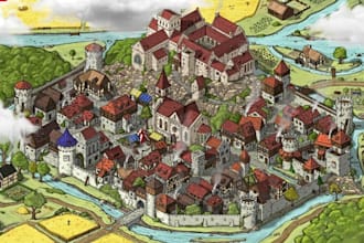design vector map illustration, isometric map, dungeon and dragons, fantasy map