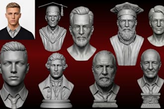 sculpt realistic 3d head bust face likeness and portrait from photo for 3d print