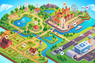 design custom gis isometric interactive maps for city park tourism airport ranch