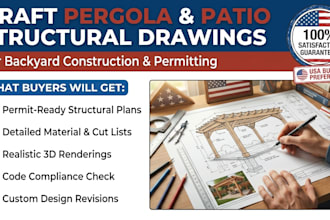 draft pergola and patio cover structural drawings for backyard construction