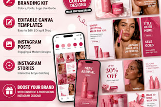 design a custom instagram branding kit, canva templates, posts and stories