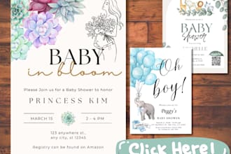 design a custom baby shower invitation card in 1 day