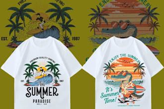 do retro summer car t shirt logo design for beach vibes