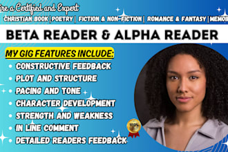 beta read your romance novel and christian book with detailed feedback