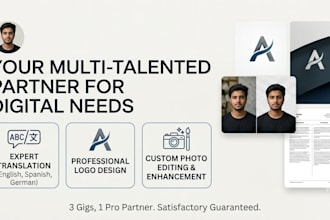 do expert translation, professional logo design, and custom photo editing