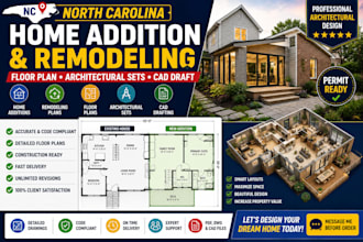 north carolina home addition remodeling floor plan architectural sets cad draft