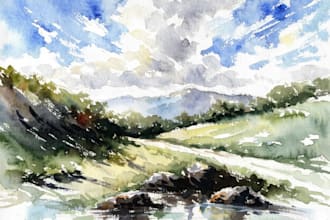 draw a watercolor landscape illustration
