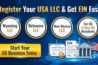 register USA llc in wyoming, delaware, new mexico with ein for non US residents