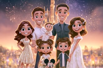 design a professional disney family portrait