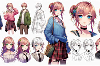 create original anime character sheet or reference for