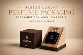 design luxury perfume packaging, fragrance box mockup and bottle blender render