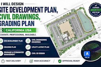 design site development plan, civil drawings, grading plan california USA