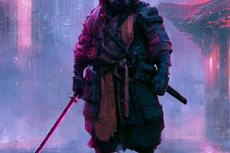 cyberpunk samurai street warrior art