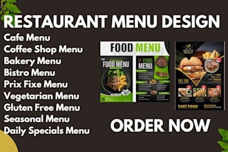 design restaurant and cafe menu, qr code, digital menu board, food flyer