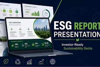 esg report presentation, sustainability deck, investor esg reporting infographic