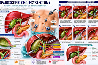 create detailed surgical procedure and anatomy medical illustration in 2d and 3d