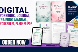 design digital workbook, journal, training manual, worksheet, planner PDF