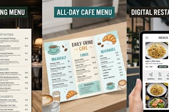 design a professional restaurant menu, food menu and cafe menu design