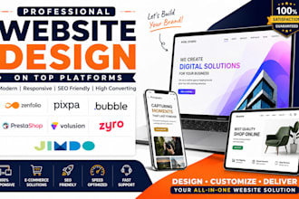 design zenfolio, pixpa, prestashop, volusion, zyro, jimdo, and bubble io website