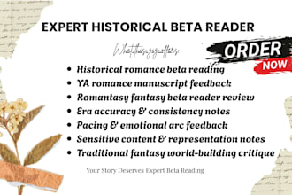 beta read historical ya romance, sensitive traditional fantasy reader