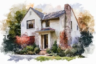 create a watercolor house portrait or buildings