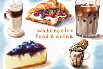 create watercolor food and drink illustrations