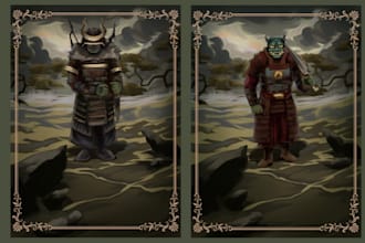 create fantasy card game illustration and card art