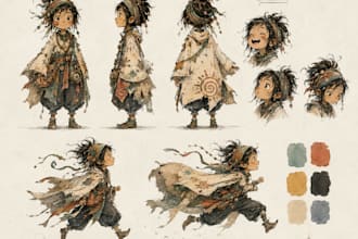 create character turnaround, expression sheet and pose sheet