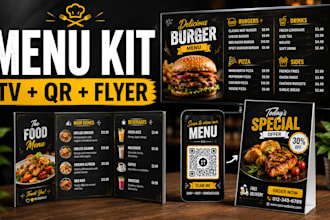design restaurant menu, TV menu, flyer, and qr code menu kit