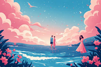 draw custom fairytale couple illustrations for your story