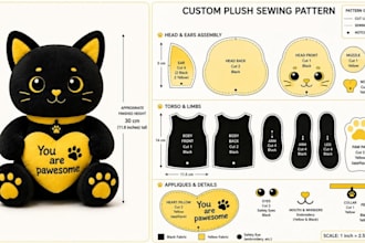 create custom plush sewing pattern for plushie and stuffed animal production