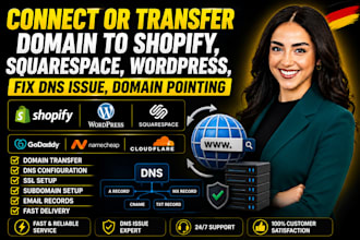 connect or transfer domain to shopify squarespace wordpress, fix dns issue point