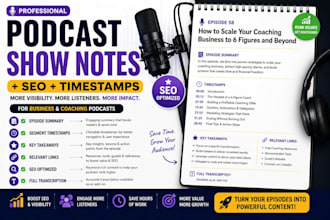 write a SEO podcast note with timestamp for business podcast