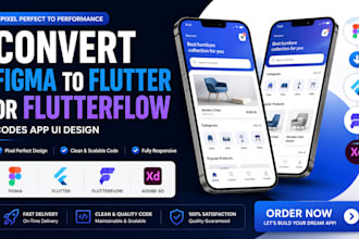 covert figma to flutter or flutterflow codes app UI design adobe xd mobile app
