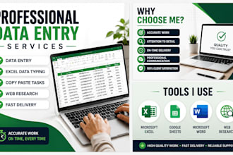 do accurate data entry, excel data typing, and web research