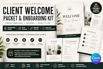 business client welcome pack, canva templates, client onboarding, editable