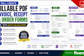 create fillable PDF invoice receipt and order forms with auto calculation