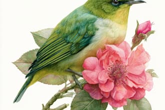 do watercolor botanical illustrations of flower and birds