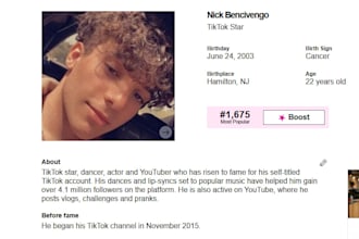 create a professional famous birthdays style profile
